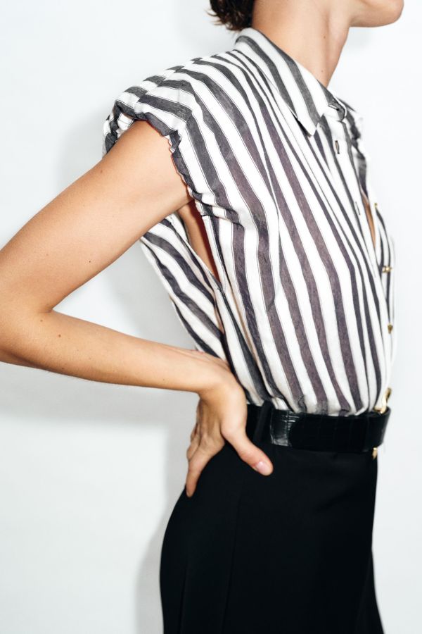 COMBINED STRIPED BELTED MIDI DRESS