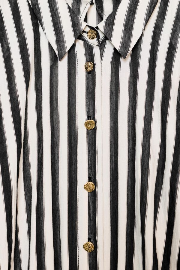 COMBINED STRIPED BELTED MIDI DRESS