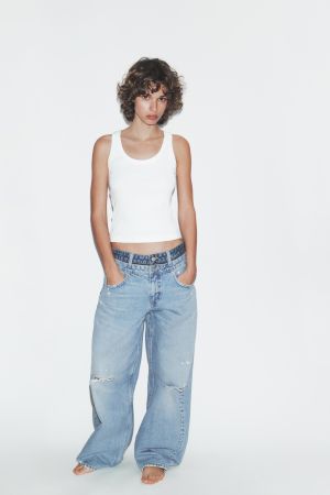 TRF DOUBLE WAIST MID-RISE STRAIGHT JEANS