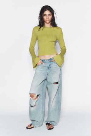 POINTELLE KNIT FLARED SLEEVE JUMPER
