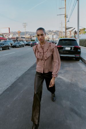 PLAID RUFFLED BLOUSE