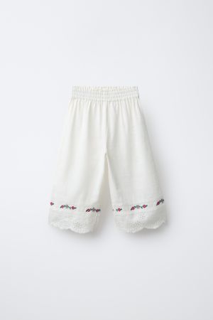 EMBROIDERED FLORAL COTTON AND LINEN CULOTTES