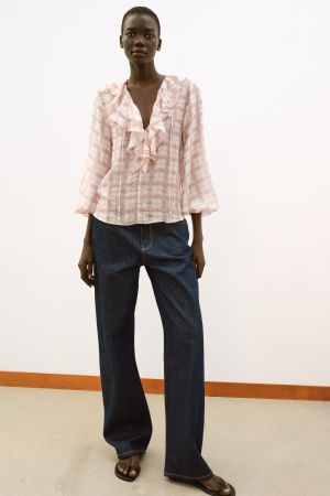 PLAID RUFFLED BLOUSE