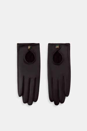 100% LEATHER SHORT GLOVES WITH SPIDER DETAIL