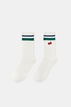 RIBBED SOCKS WITH EMBROIDERED TOMATOES