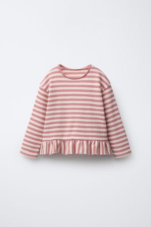 STRIPED WAFFLE KNIT PEPLUM TOP