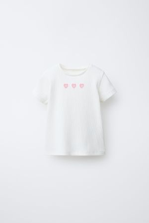 RIBBED T-SHIRT WITH CUT-OUT HEARTS