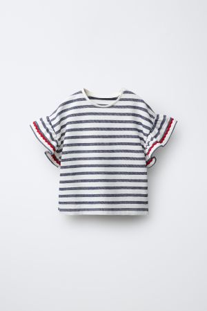 WOVEN STRIPED RUFFLE TOP