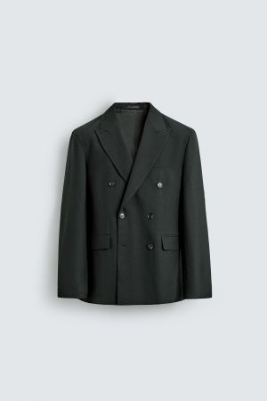 DOUBLE BREASTED WOOL BLEND SUIT JACKET
