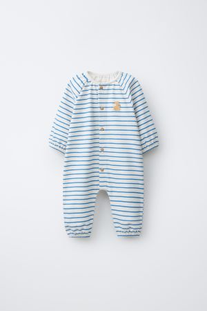 EMBROIDERED BUNNY STRIPED JUMPSUIT