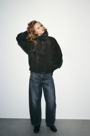 100% SUEDE BIKER JACKET WITH COVERED BUTTONS