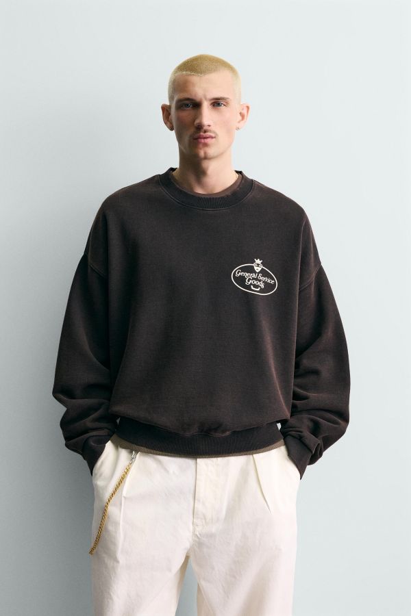 WASHED SWEATSHIRT WITH PRINTED TEXT