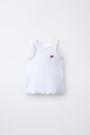EMBROIDERED RIBBED SLEEVELESS T-SHIRT