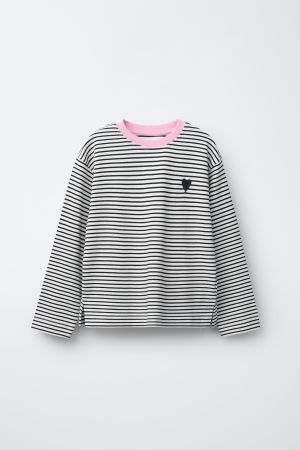 STRIPED EMBROIDERED HEART T-SHIRT
