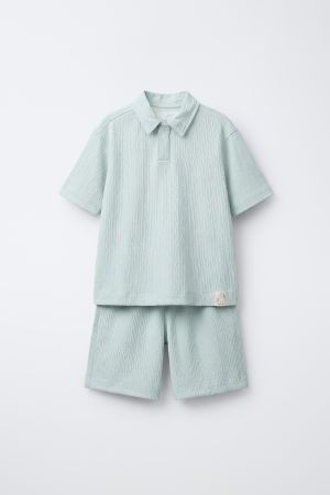 TEXTURED POLO SHIRT AND BERMUDA SHORTS SET