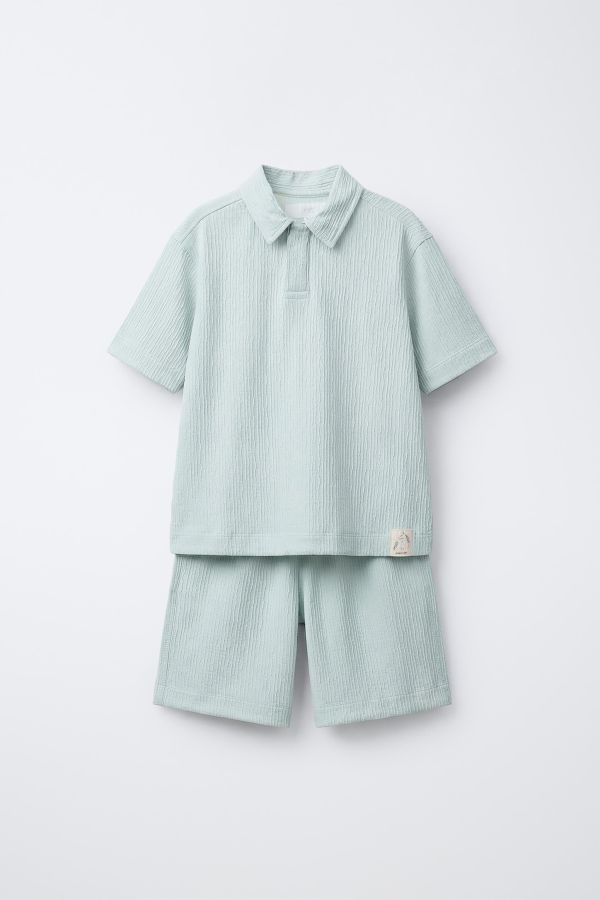 TEXTURED POLO SHIRT AND BERMUDA SHORTS SET