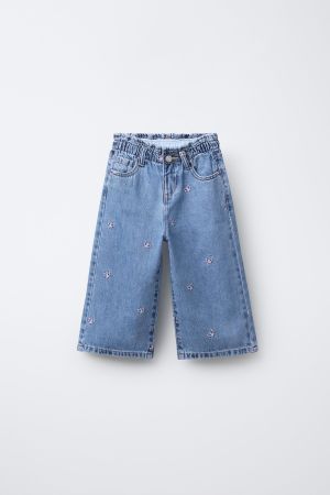 EMBROIDERED BUTTERFLY WIDE LEG JEANS