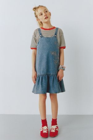 EMBROIDERED FLORAL DENIM DRESS