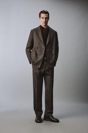 100% WOOL STRUCTURED PLEATED SUIT PANTS