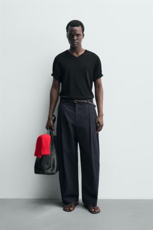STRUCTURED COTTON - LINEN PANTS