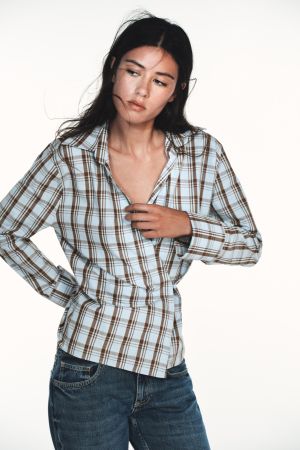PLAID WRAP POPLIN SHIRT