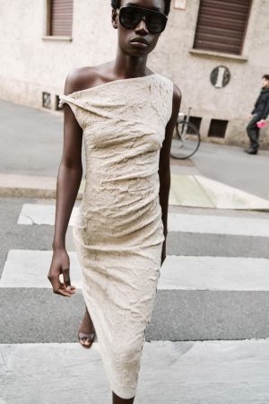 PLEATED JACQUARD DRESS