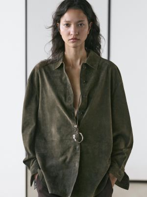 Suede leather shirt with seams