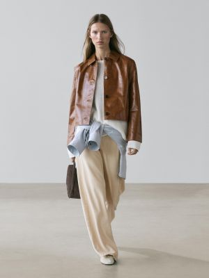 Cropped nappa leather jacket