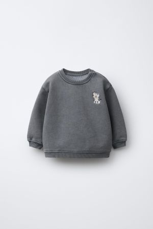 EMBROIDERED WASHED EFFECT SWEATSHIRT