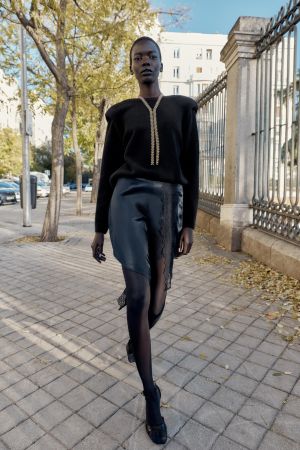 COMBINATION SATIN MINI SKIRT WITH LACE