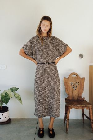 TEXTURED BELTED MIDI DRESS