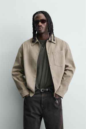 RELAXED FIT FAUX SUEDE OVERSHIRT