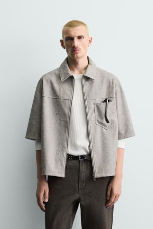 RELAXED FIT FAUX LEATHER OVERSHIRT
