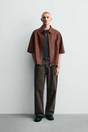 FAUX LEATHER RELAXED FIT OVERSHIRT