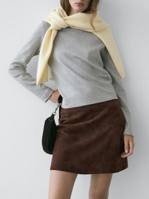 Suede leather mini skirt