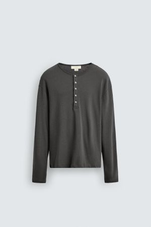 LIMITED EDITION COTTON-LINEN BLEND HENLEY T-SHIRT