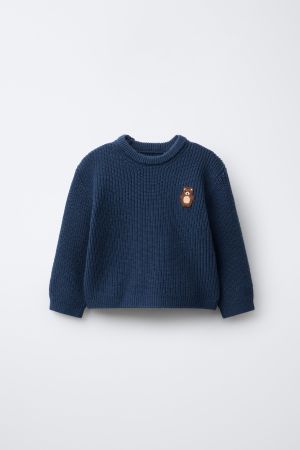 EMBROIDERED TEDDY BEAR PURL KNIT JUMPER