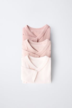 THREE-PACK OF KIMONO COLLAR FLORAL BODYSUITS, SOFT QUALITY