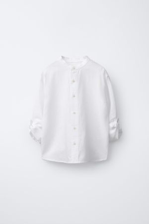 LINEN AND COTTON MANDARIN COLLAR SHIRT
