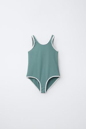 AGES 6-14/ CONTRASTING PIPING SWIMSUIT