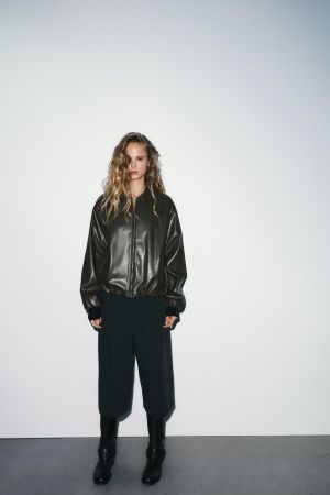 FAUX LEATHER JACKET WITH ELASTICATED DETAILS