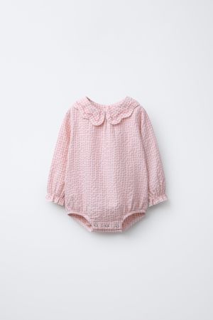 EMBROIDERED GINGHAM TEXTURED BODYSUIT