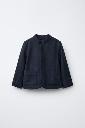 LINEN MANDARIN COLLAR SUIT JACKET