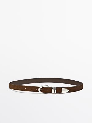 Nappa leather belt with metallic detail