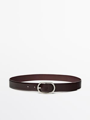Nappa leather belt with oval buckle