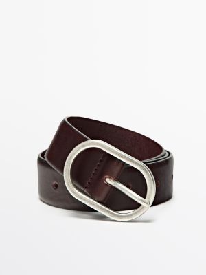 Nappa leather belt with oval buckle