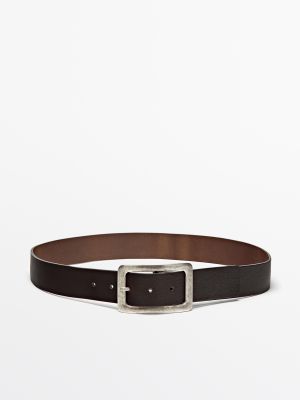 Nappa leather belt with rectangular buckle