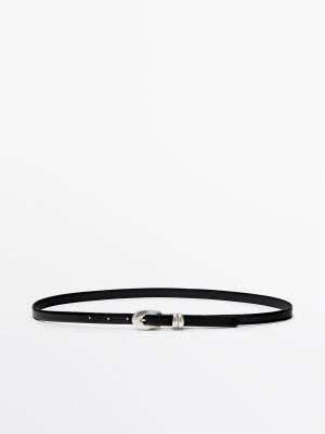 Nappa leather belt with oval buckle