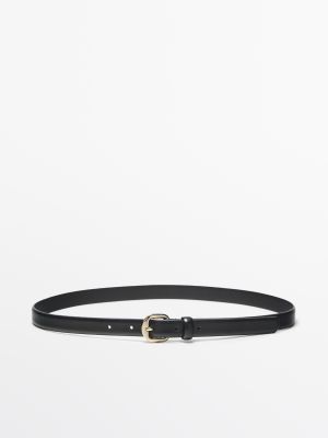Leather belt with arched buckle