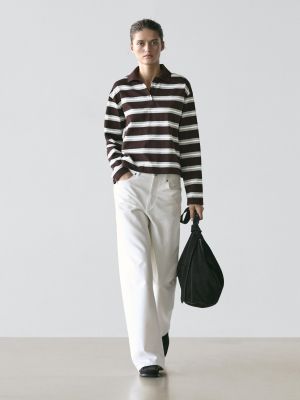 Long Sleeved Cotton Striped Polo Shirt